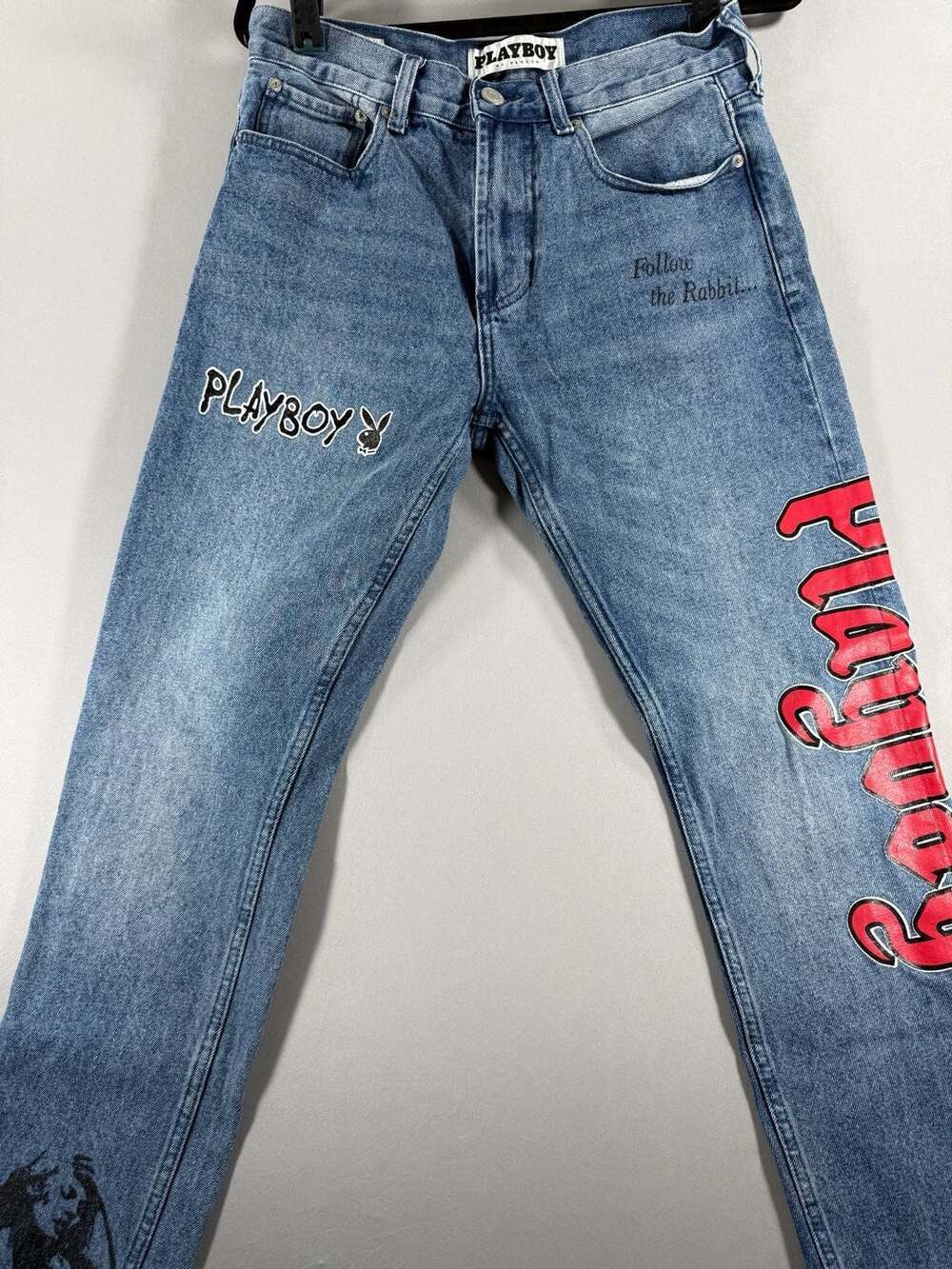 Playboy by PacSun Slim Taper Graphic Light Wash Denim Jeans 30x30